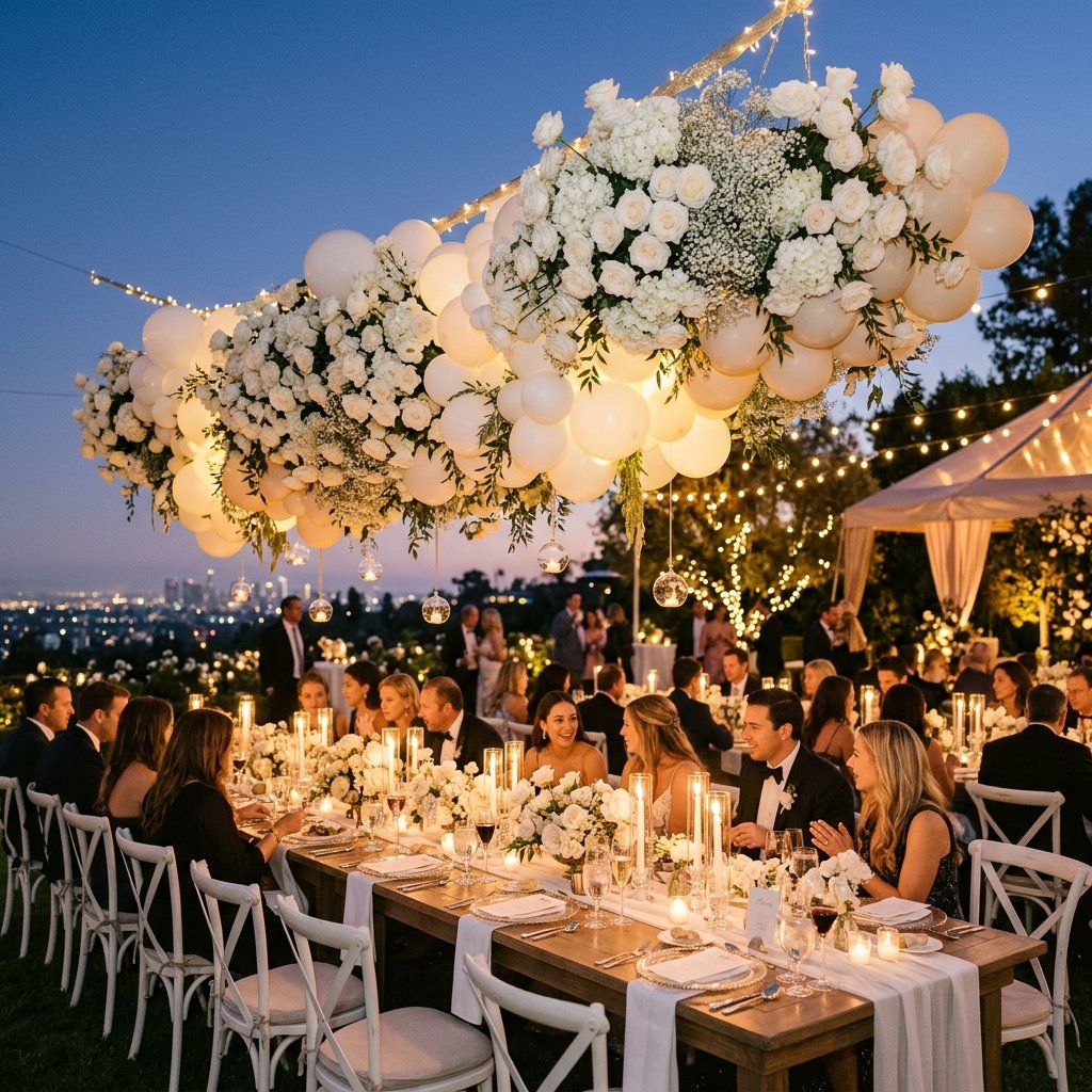 Bel Air Wedding Reception Decor: Fusing Organic Balloons with Fine Garden Florals