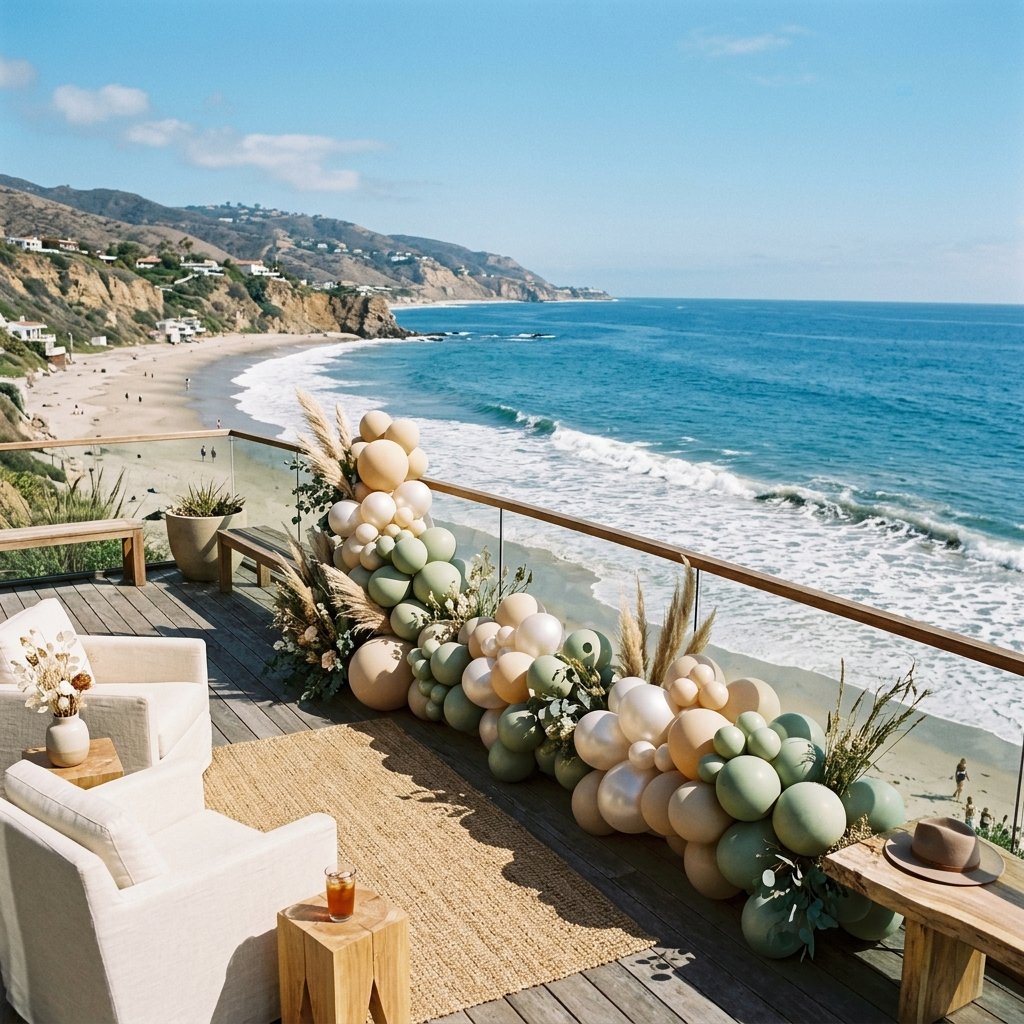 Outdoor Oceanfront Balloon Decor: Engineering for Malibu & Santa Monica Coastal Winds